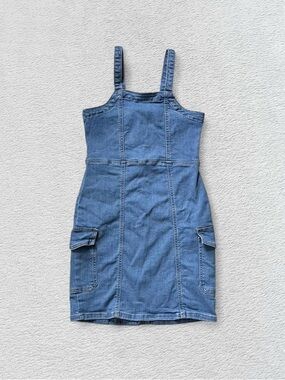 Art Class Medium Blue Denim Mini A-Line Zip Tank Jean Dress, Girls’ XL (14)
